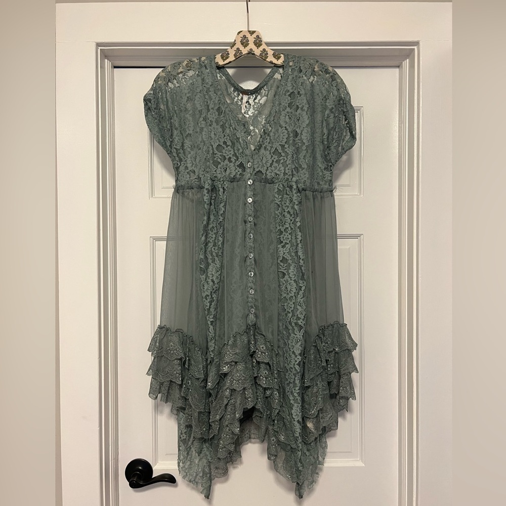 Free People Prairie Ruffle Sheer Lace Dress